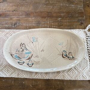 Red Wing USA Speckled Ceramic Platter - Neutral Cream Bob White Quail MCM
